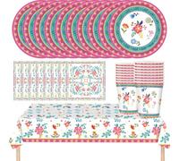 MOMAHUA 53P Tea Party Tableware Set,Floral Birthday Party Decorations with Tablecloth,Plates,Cups,Napkins,Paper Dinnerware Set for Wedding,Afternoon Tea Party Supplies 16 Guests