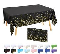 MOMAHUA 6 Pack Black and Gold Five-Pointed Star Table Cloth Party Tablecloths, 137x274cm Confetti Rectangle Plastic Table Cover for Picnic, Baby Shower, Wedding, Birthday, Xmas Halloween Table Décor