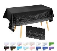 MOMAHUA 6 Pack Black and Silver Dot Table Cloth Party Tablecloths, 137x274cm Confetti Rectangle Plastic Table Cover for Picnic, Baby Shower, Wedding, Birthday, Xmas Halloween Table Décor