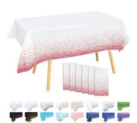MOMAHUA 6 Pack White and Rose Red Dots Table Cloth Party Tablecloths, 137x274cm Confetti Rectangle Plastic Table Cover for Picnic, Baby Shower, Wedding, Birthday, Xmas Halloween Table Décor