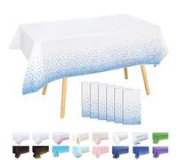 MOMAHUA 6 Pcs Wipeable Party Tablecloths 137x274cm - White with Sky Blue Dots - Waterproof Reusable Table Cover for Birthday, Wedding, Picnic, Banquet & Table Decorations