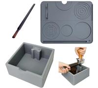MOMAHUA Espresso Coffee Knock Box, Silicone Coffee Tamping Station 3-Piece Set Knock Box Tamper Mat and Cleaning Brush Non-Slip Espresso Accessories Heat Resistant Barista Kit for Home Cafe Grey