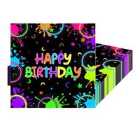 MOMAHUA Glow Party Napkins 20 Pcs, Neon Happy Birthday Serviettes, UV Reactive Paper Tissues for Let's Glow Crazy Theme Blacklight 80s 90s Birthday Party Tableware Supplies Favours for Kids Adults