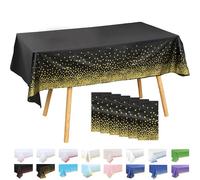 MOMAHUA HOMAVEL 6Pcs Black Gold Dot Party Tablecloths 137x274cm | 6 Rectangular Polyester Table Covers with Black Gold Dots for Halloween, New Year, Christmas and Milestone Birthdays