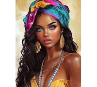 MOMAKA 5D Diamond Painting Kits Black Woman African Diamond Painting Kits Cross Stitch Embroidery Beautiful Kits Diamond Arts Craft Cross Embroidery for Home Wall Decoration 30 x 40 cm
