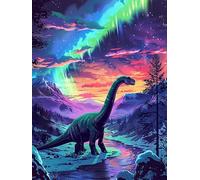 MOMAKA 5D DIY Diamond Painting Kits Dinosaur Aurora, Round Drill Bit Set for Adults Diamond Art Animal Full Drill Crystal Rhinestone Embroidery Craft Kits for Home Wall Decor 30x40cm