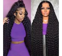 Momaksa 30 Inch Deep Wave Lace Front Wig Human Hair 33x4 HD Lace Front Wig Human Hair 200 Density Pre Plucked Glueless Deep Curly Human Hair Wigs for Women with Baby Hair