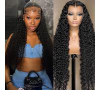 Momaksa Deep Wave Lace Front Wig Human Hair 33 x 10 cm HD Transparent Lace Front Wig Human Hair 200 Density Guleless Deep Curly Human Hair Frontal Wig for Women 22 Inch