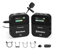Moman C2 2.4GHz Wireless Lavalier Microphone System with 1 Transmitter, 1 Receiver & 1 Lapel Microphone Compatible with Laptop, DSLR, Camcorder, Recorder, Tablet, Smartphone