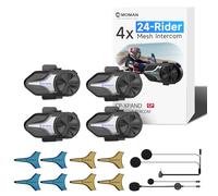 Moman CPX Motorcycle Headset - 24 Riders Mesh Intercom, 2000M Motorbike Helmet Communication System, Audio Multitasking AI Quad Noise Reduction BT5.4 Hi-Fi Stereo/Voice Assistant/FM/Waterproof, 4 Pack