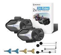 Moman CPX Motorcycle Headset - 24 Riders Mesh Intercom, 2000M Motorbike Helmet Communication System, Audio Multitasking AI Quad Noise Reduction BT5.4 Hi-Fi Stereo/Voice Assistant/FM/Waterproof, 2 Pack