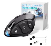 Moman Motorcycle Helmet BT Headset-Ultrathin, RS-S Motorbike Helmet Speaker Hands-Free Call 1000mAh Battery Dual Noise Cancellation with Hi-Fi Soft/Hard Mic/IPX6/FM/Headphone for Solo Riding