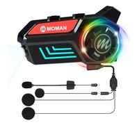 Moman Motorcycle Helmet Headset, H4S with【LED Headlight & RGB Light】 Motorbike Headphone Glove-Friendly Knob Design with Waterproof IPX6 Noise Cancellation, Motorcycle-Helmet-Headset-Speaker-Earphone