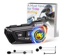 Motorcycle Helmet Speakers, Moman RS-H4P Motorbike Headset with Hi-Fi Speakers Dual Noise Reduction【New Upgrade】in RGB/FM/Glove-Friendly Button/Hands-Free Call/AI Voice Headphone for Solo Riding