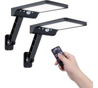 Moman Outdoor Solar Lights, 2 Pack Security Lights Outdoor Motion Sensor 3 Modes IP65 Waterproof 2200mAh Walll Lights Solar Powered with Remote Control for Garden Garage, Solar-Wall-LED-Lamp