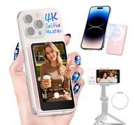 Moman Phone Vlog Selfie Monitor Screen for iPhone 7-16 & Android, 3H Battery 1080P/4K Magnetic Back Camera Wireless Monitor for Selfie Vlog Tiktok YouTube Video Record Live Content Creation, Pink