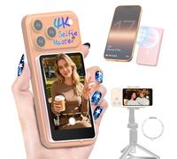 Moman Phone Vlog Selfie Monitor Screen for iPhone 7-17 & Android, 3H Battery 1080P/4K Magnetic Back Camera Wireless Monitor for Selfie Vlog Tiktok YouTube Video Record Live Content Creation, Pink