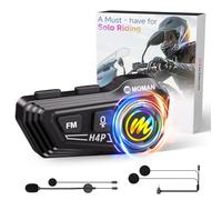 Moman RS-H4P Motorcycle Helmet Speakers, with Hi-Fi Soft/Hard Mic Motorbike Headset Dual Noise Reduction/IPX6 Waterproof/RGB/FM/Music Control/Hands-Free Call/AI Voice Headphone for Solo Riding