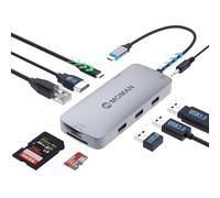 Moman USB C Hub, Docking Station 9 in 1 with 100W PD, 4K@30Hz HDMI, 3 x USB 3.0 5Gbps, 3.5mm Audio Connector, RJ45 Ethernet, SD/TF Card Reader for Mouse, Keyboard, U Disk, Flash Drive, Mobile