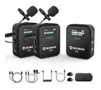 Moman Wireless Lavalier Microphone C2X, 2.4G Dual Transmitter Lapel Mic 656FT 8H for Online Class Vlog Stream YouTube for Camera Smartphone Tablet