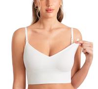 MOMANDA Ribbed Nursing Bras Women's Longline Sleep Breastfeeding Support Seamless Maternity Sports Bra V Neck Wireless Iceland White XS