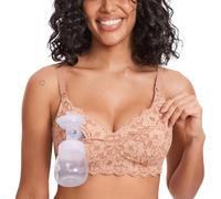 MOMANDA Women's Pumping Bra Lace Nursing Bras Maternity Breastfeeding Hands Free Breast Pump Bra Cream Coffee 38DD