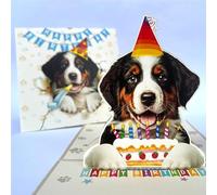 Momapopup Bernese Mountain Dog Birthday Card 3D Pop Up - Berner with Party Hat & Birthday Cake, Funny Birthday Card for Bernese Mountain Dog Lovers, Berner Mom Dad Gift, 6x6 Inch, Includes Envelope