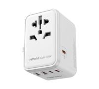 MOMAX Universal Travel Adapter,70W GaN Travel Plug Adapter with UK/EU/AU/US Plugs, 3USB-C PD & 2USB-A QC International Adapter Charger, White Gray