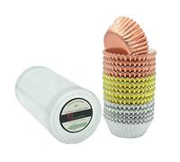 Mombake Mini Foil Cupcake Cases,Muffin Baking Cups(Rosegold/Silver/Gold, 300-Count)