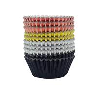 Mombake Standard Metallic Foil Paper Cupcake Cases in Rose Gold, Gold, Silver and Black, 200-Count