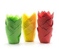 Mombake Tulip Cupcake Cases 150-Pack, Premium Standard Greaseproof Cupcake Liners Baking Cups(Red-Yellow-Green)