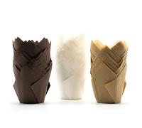 Mombake Tulip Cupcake Cases 150-Pack, Premium Standard Greaseproof Cupcake Liners Baking Cups(White-Natural-Brown)