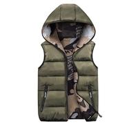 MOMBEBE COSLAND Boys Hooded Gilets Down, Kids Puffer Sleeveless Fall Winter Reversible Vest, Army Green, 4-5 Years