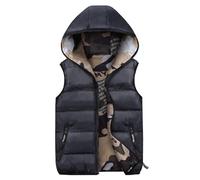 MOMBEBE COSLAND Boys Hooded Gilets Down, Kids Puffer Sleeveless Fall Winter Reversible Vest, Navy Blue, 8-9 Years