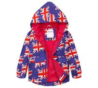 MOMBEBE COSLAND Union Jack Rain Jacket for Kids Waterproof Hooded Raincoat, 7-8 Years (Small)