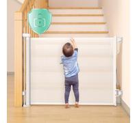 Momcozy Auto-lock Retractable Stair Gate,Safety Baby Gate Roll for Toddlers and Dogs,Extend Baby Barrier Gate,140cm Wide, 83cm Tall,One Hand Operated Pets Gate for Stairways/Hallways/Indoor/Outdoor