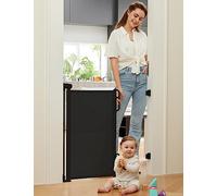 Momcozy Auto-lock Retractable Stair Gate,Safety Baby Gate Roll for Toddlers and Dogs,Extend Baby Barrier Gate,140cm Wide, 83cm Tall,One Hand Operated Pets Gate for Stairways/Hallways/Indoor/Outdoor