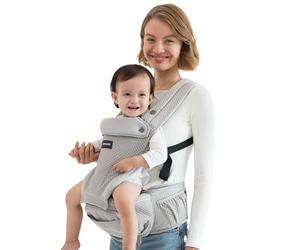 Momcozy Baby Carrier with Hip Seat, 2-in-1 Forward-Facing Carry for Active Babies, Detachable Hands-Free Carrier up to 20kg, Breathable Infant Carrier Fits Waist Sizes up to 120cm, AirMesh Grey