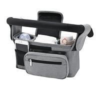 Momcozy Baby Pushchair Organiser, 3 Insulated Cup Holders, Large Capacity | Detachable Zippered Pocket, Adjustable Shoulder Strap for Baby Essentials, Compact Design Fits Any Pram Handlebar