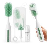 Momcozy Bottle Brush Kit Pro, Innovative Push-Press Design for Deep Cleaning - Bottle Cleaner Brush for Bottle/Breast Pumps/Nipple - Clog-Free Brush & Foam-Generating Design for Better Cleaning, Green