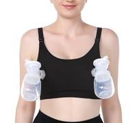 momcozy Hands Free Pumping & Nursing Bra in One, Cotton Adjustable Breast-Pumps Holding and Nursing Bras Black
