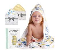 momcozy Hooded Baby Towel, 2 Pack Baby Bath Towel Set with Large 89cm X 89cm, Super Soft Cotton and Hooded Towel for Newborn, Toddler and Kid, Lemon Leaves