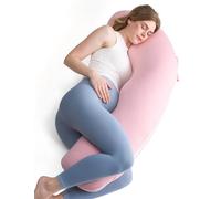 momcozy J Shaped Pregnancy Pillow, Side Sleeping & Full Body Support, Pink
