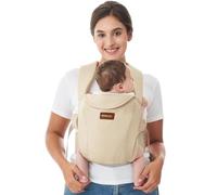 Momcozy Newborn Carrier WeeSnug- Lightweight and Cozy Comfort for 7-25 lbs, Ergonomic Cross-Back Support, Effortless to Put On, Hands-Free Baby Carrier with Lumbar Support, Khaki