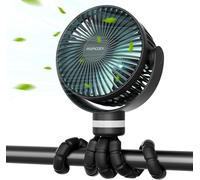 Momcozy Portable Pram Fan, 8000mAh, 27H Battery, Detachable 4-Speed 360° Rotate, LED Light, USB Rechargeable, Black, Single Unit