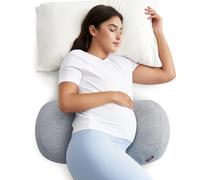 momcozy W Shaped Pregnancy Pillow - Adjustable Velcro, Portable Maternity Pillow for Side Sleeping, Belly Back Hip Support for Pregnant Women, Air Layer Washable Cover, Gray