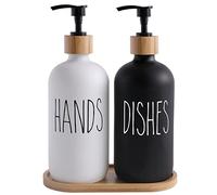 MOMEEMO Glass Soap Dispenser Set, Black & White, Contains Hand & Dish Soap Dispenser, Suitable for Kitchen Decor