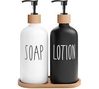 MOMEEMO Soap Dispenser Bathroom Set with Hand Soap & Lotion Dispenser, Suitable for Farmhouse Bathroom Decor, Black and White