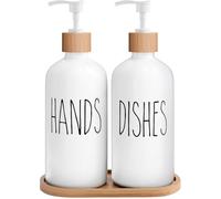 MOMEEMO White Soap Dispenser Set, Contains Glass Hand Soap Dispenser and Glass Dish Soap Dispenser. Kitchen Soap Dispenser Set Suitable for Farmhouse Kitchen Decor, Rustic Kitchen Decor. (White)