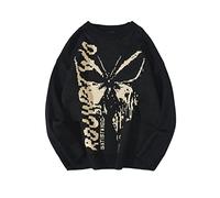 MOMEITU Hip Hop Knit Men's and Women's Sweater Harajuku Butterfly Loose Top Casual Streetwear Pullover Sweater(M,Black)